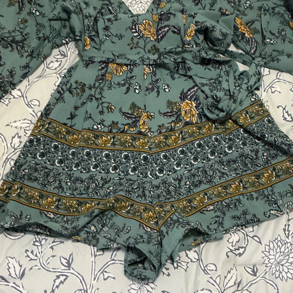 Blue Rain Floral Jumpsuit in Green and Yellow - Picture 5 of 5